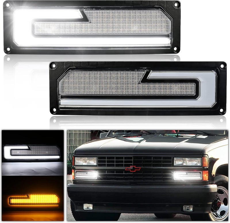 POVTOR مصابيح إشارة الانعطاف LED بديلة مع ضوء DRL الأبيض و ضوء الترحيب متوافقة مع 1988-1998 شيفروليه GMC C/K 1500 2500 3500 سيلفرادو تاهو سوبربان يوكون C10 - Image 1
